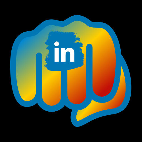 LinkedIn Group logo: A rainbow-coloured first bump on a black background with the LinkedIn logo in the middle of the fist.
