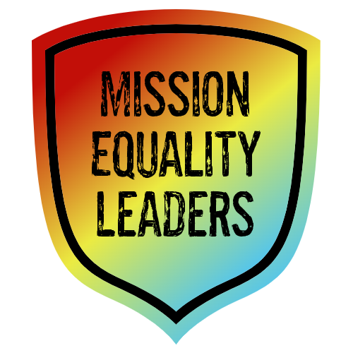 Logo for the Mission Equality Leaders Association, a rainbow-coloured shield with black text that reads: Mission Equality Leaders